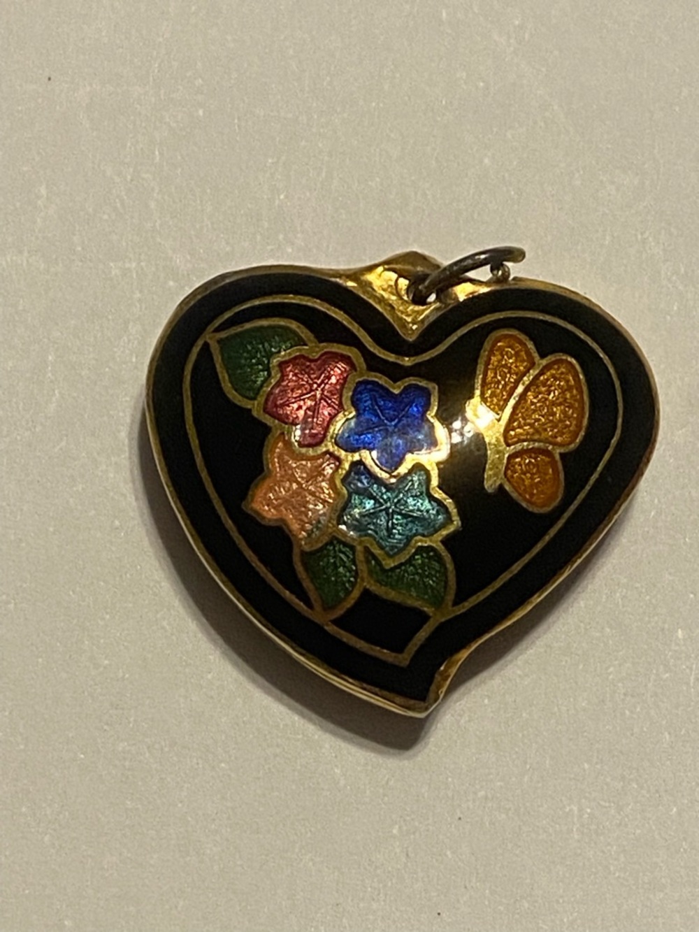 LAST CHANCE 🔥 Vintage Cloisonne Heart Flower Butterfly Pendant #9013